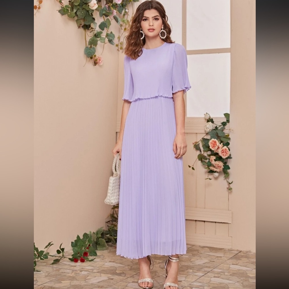 Shein Split Back Pleated Solid Dress - image 3